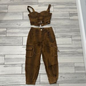 Fashion Nova Brown Cargo Pants and Top Set